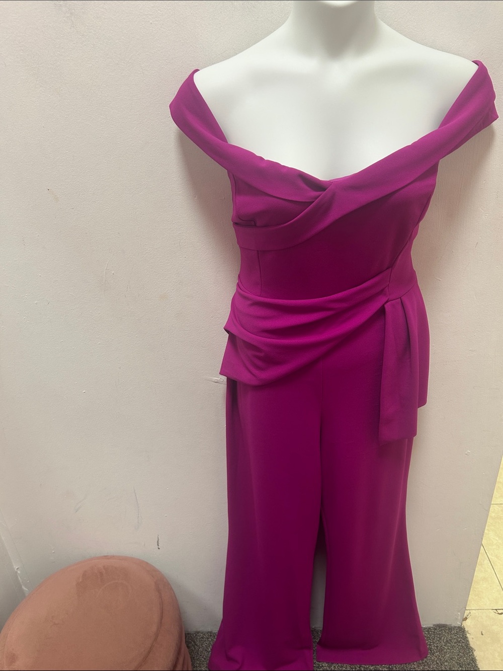Off-Shoulder Wide-Leg Jumpsuit in Fuchsia